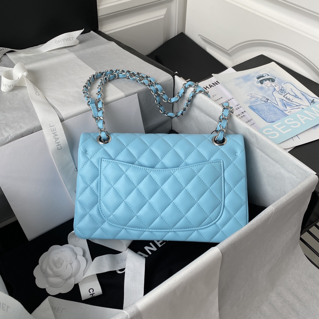 Classic Flap Lambskin Bag A01113 Sapphire Blue/Silver